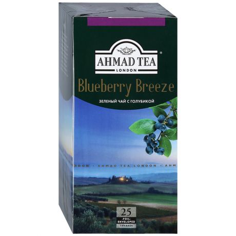 Чай Ahmad Tea Blueberry Breeze зеленый листовой с голубикой 25 пакетиков по 1.8 г