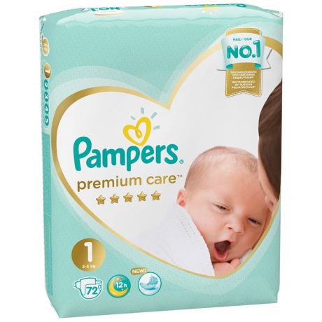 Подгузники Pampers Premium Care Newborn 1 (2-5 кг, 72 штуки)