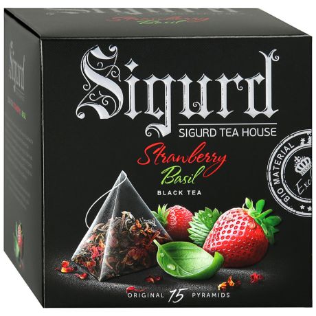 Чай Sigurd Strawberry Basil черный с ароматом клубники 15 пирамидок по 2 г