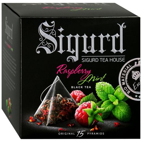 Чай Sigurd Raspberry Mint черный с ароматом малины и мяты 15 пирамидок по 2 г