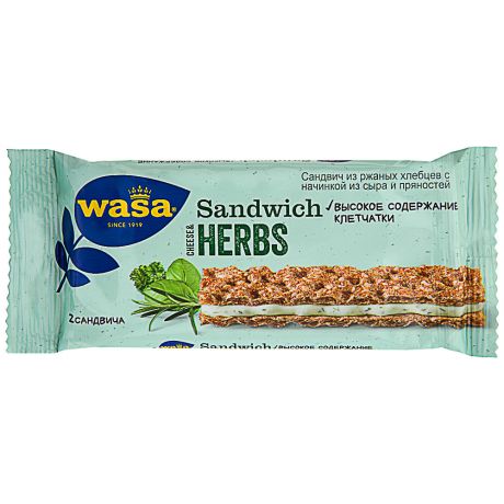 Сандвич Wasa Cheese & Herbs из ржаных хлебцев с начинкой из сыра и пряных трав 30 г