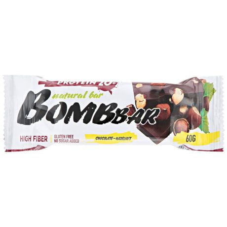 Батончик протеиновый Bombbar неглазированный Шоколад-фундук 60 г