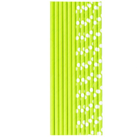 Трубочки для коктейля Веселая затея бумажные Горошек светло/зеленая 12 штук