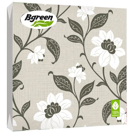 Салфетки бумажные BGreen Цветочный узор 3 слойная 33х33 см (20 штук)