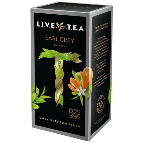 Чай LiveTea Earl Grey черный мелкий с ароматом бергамота 25 пакетиков по 2 г