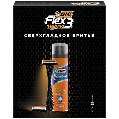 Набор подарочный Bic Flex 3 Hybrid Станок 2 кассеты пена для бритья 0,25л