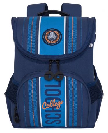 Школьный ранец Grizzly для мальчика, синий, оранжевый