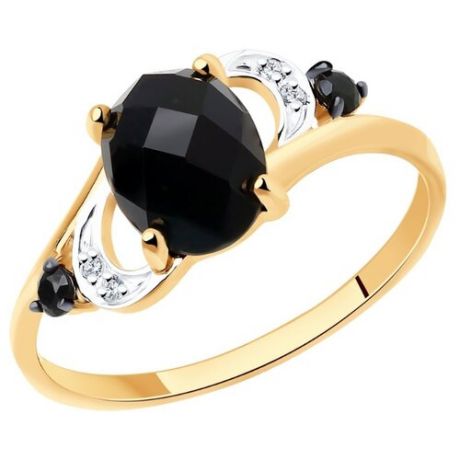 SOKOLOV Кольцо из золота с чёрным агатом и бесцветными и чёрными фианитами 715238, размер 17.5