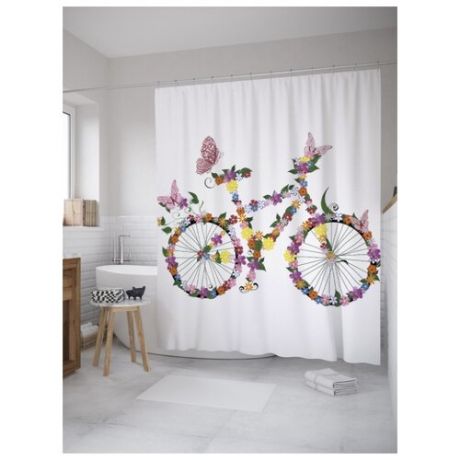 Штора для ванной JoyArty Цветочный велосипед с бабочками 180х200 (sc-11005)