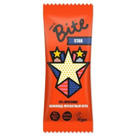 Фруктовый батончик Bite Star без сахара Горький шоколад и мускатный орех, 45 г