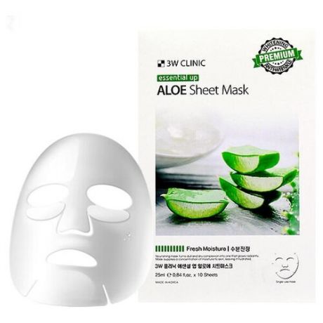 3W Clinic Essential Up Aloe маска с экстракт алоэ увлажняющая, 25 мл, 10 шт.