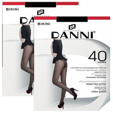 Колготки DANNI Bikini 40 den, размер 2, черный, 2 пары