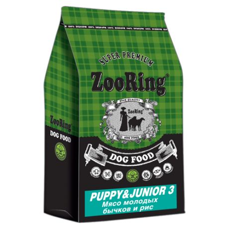 Сухой корм для щенков ZooRing телятина с рисом 10 кг (для средних пород)