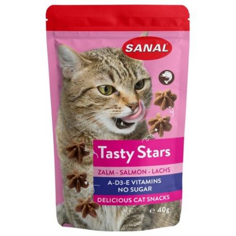 Лакомство для кошек SANAL Tasty Stars Salmon звездочки с лососем и витаминами A, D, E, 40г