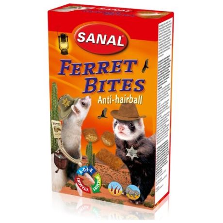 Лакомство для хорьков SANAL Ferret Bites Anti-hairball для вывода шерсти, с витаминами A, D, E 75 г