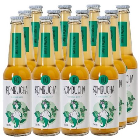 Комбуча HQ Kombucha Зеленая мята, 0.33 л, 12 шт.