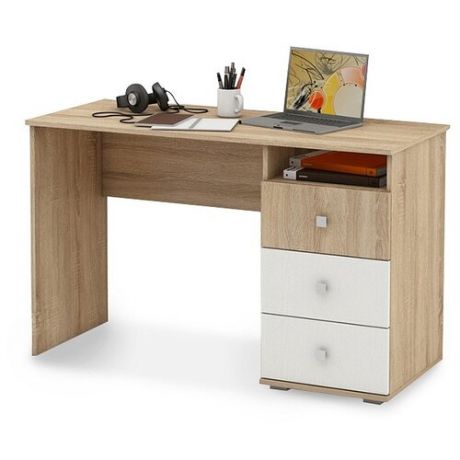 Письменный стол Владимирская мебельная фабрика Тунис-3/4, 120х50 см, тумба: справа, цвет: дуб Сонома/белый