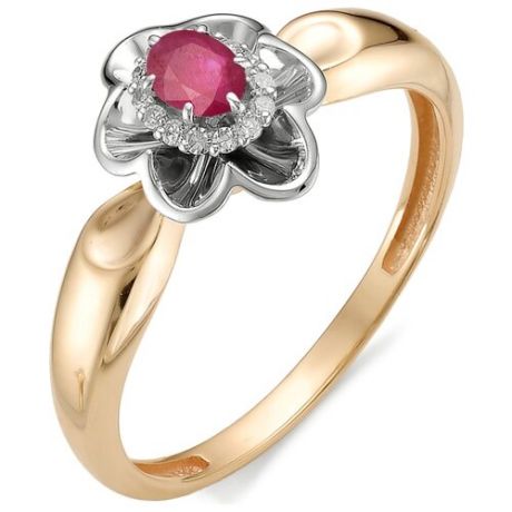 АЛЬКОР Кольцо Цветок с рубином, бриллиантами из красного золота 11979-103, размер 17