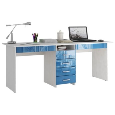 Письменный стол МФ Мастер Тандем-2Я глянец, 174.8х60 см, цвет: белый каркас/синий фасад