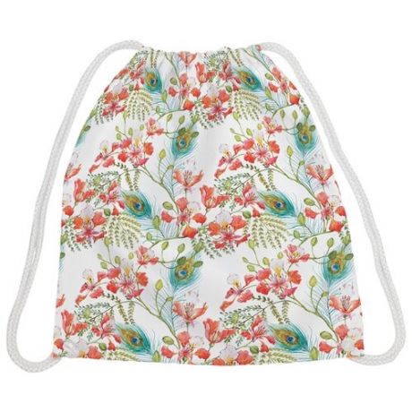 JoyArty Рюкзак-мешок Перо павлина в цветах (bpa_58274) белый/розовый/зеленый
