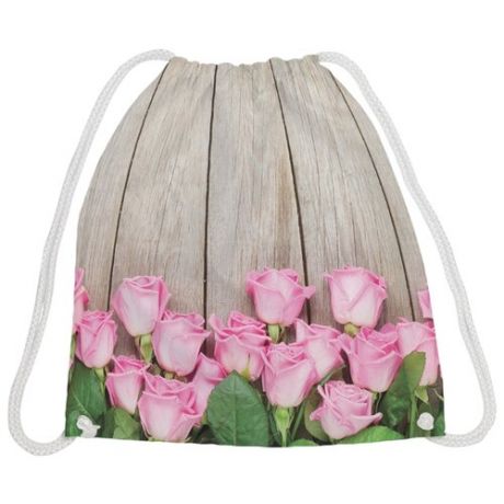 JoyArty Рюкзак-мешок Розы на деревянных досках (bpa_10582) бежевый/розовый/зеленый