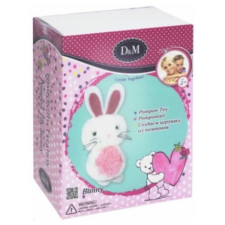 D&M Создаем игрушку из помпонов Зайка (67826) белый/розовый