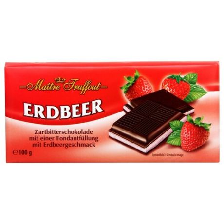 Шоколад Maitre Truffout Erdbeer темный с помадной начинкой со вкусом клубники 50%, 100 г