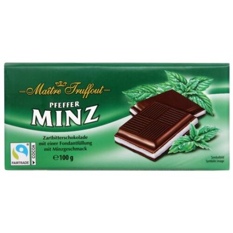 Шоколад Maitre Truffout Pfeffer Minz темный с помадной начинкой со вкусом мяты 50%, 100 г