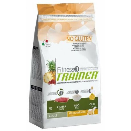 Корм для собак TRAINER Fitness3 No Gluten Adult Medium&Maxi Duck and rice dry (3 кг)