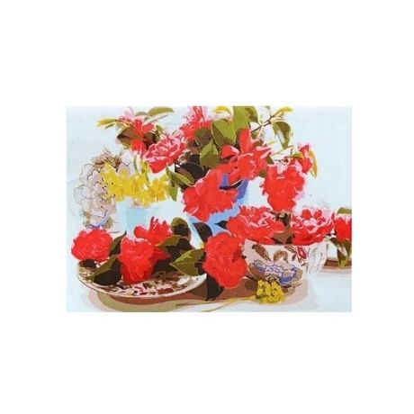 Рыжий кот Картина по номерам "Коралловые цветы" 40х50 см (Х-4735)
