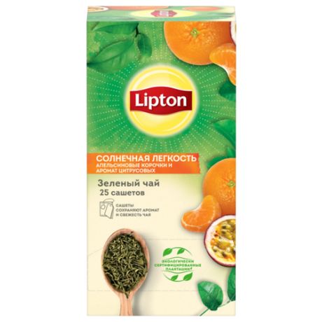 Чай зеленый Lipton солнечная легкость цитрус и апельсиновые корочки в пакетиках, 35 г 25 шт.