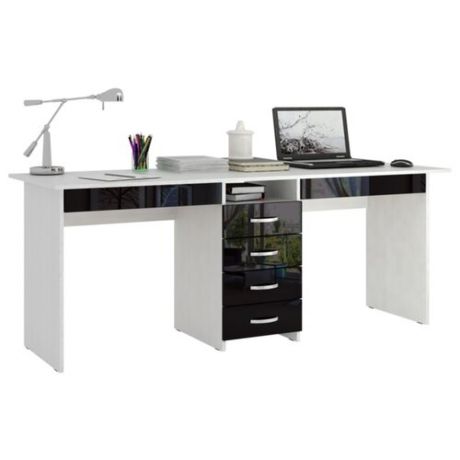 Письменный стол МФ Мастер Тандем-2Я глянец, 174.8х60 см, цвет: белый каркас/черный фасад