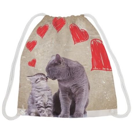 JoyArty Рюкзак-мешок Любвеобильные коты (bpa_25649) бежевый/серый/красный