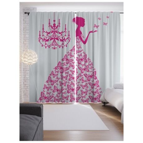 Портьеры JoyArty Платье с розовыми бабочками на ленте 265 см (p-8287)