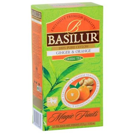 Чай зеленый Basilur Magic fruits Ginger&orange в пакетиках, 25 шт.