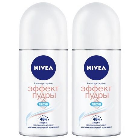 Nivea антиперспирант, ролик, Эффект пудры Fresh, 2 шт, 50 мл