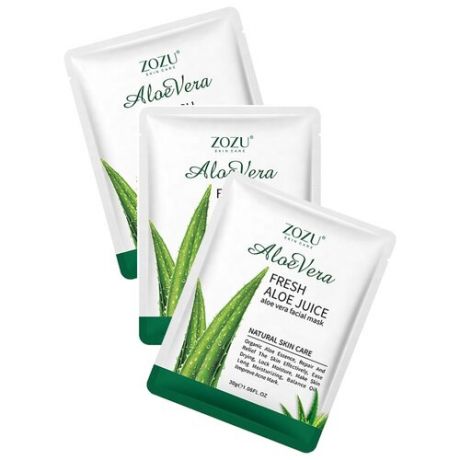 ZOZU Увлажняющая тканевая маска с Aloe Vera, 30 г, 3 шт.