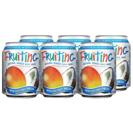Напиток сокосодержащий Фрутинг из натурального сока манго с кусочками кокоса, без сахара, 0.238 л, 6 шт.