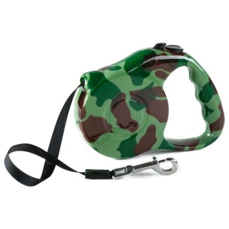 Поводок-рулетка для собак Пижон с принтом Стрим зеленый камуфляж/черный 3 м