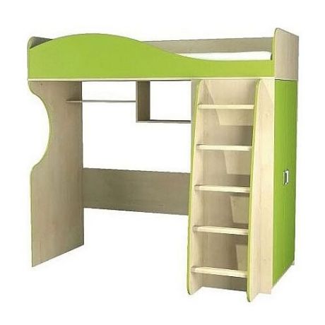 Кровать-чердак детская Мебель-Неман Комби, размер (ДхШ): 195х115 см, спальное место (ДхШ): 190х80 см, каркас: ЛДСП, цвет: береза/лайм