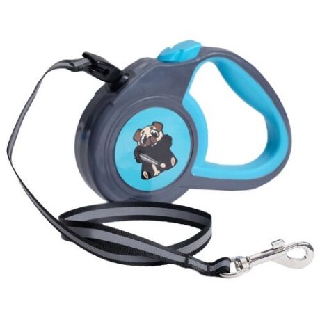 Поводок-рулетка для собак Пижон с прорезиненной ручкой (4447024) серо-голубая 3 м