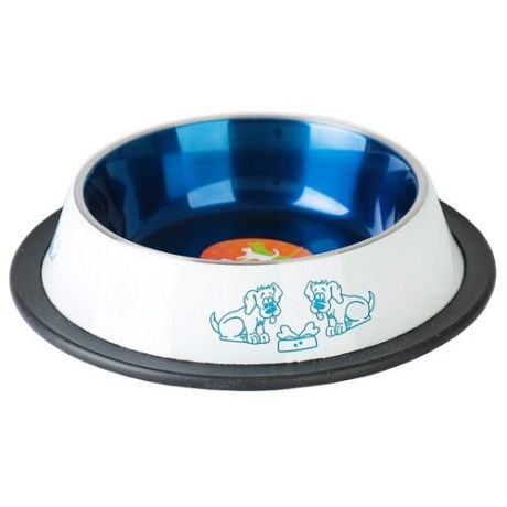 Миска Пижон с нескользящим основанием декоративная цветная для собак 230 мл белый/синий
