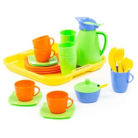 Набор посуды Полесье "Алиса" с подносом на 4 персоны 40657/40640 желтый/оранжевый/зеленый