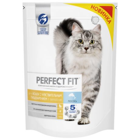 Корм для кошек Perfect Fit при чувствительном пищеварении, с лососем 650 г