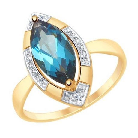 Diamant Кольцо из золота с синим топазом и фианитами 51-310-00029-1, размер 17.5