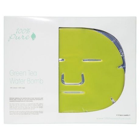 100% Pure Green Tea Water Bomb Mask Гидрогелевая маска с зелёным чаем, 60 г, 5 шт.