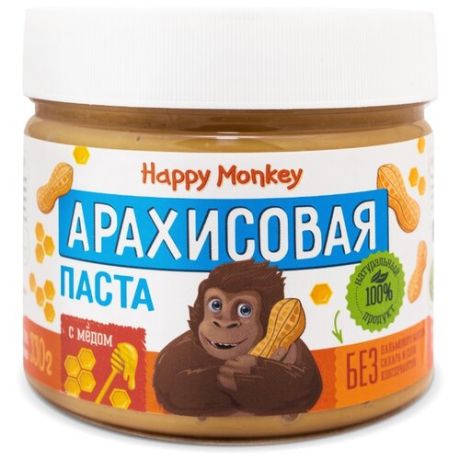 Happy Monkey Паста арахисовая с мёдом 330 г