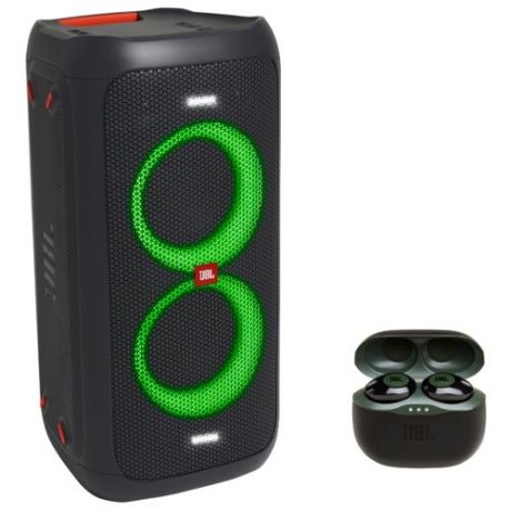 Портативная акустика JBL PartyBox 100 + наушники Tune 120 TWS чёрный/зелёный