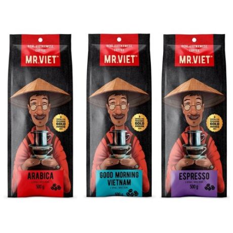 Кофе в зернах Mr.Viet (3 упаковки: Good Morning Vietnam, Espresso, Арабика), арабика/робуста, 1.5 кг