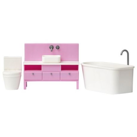 Lundby Набор мебели для ванной комнаты Базовый (LB_60305700) белый/розовый